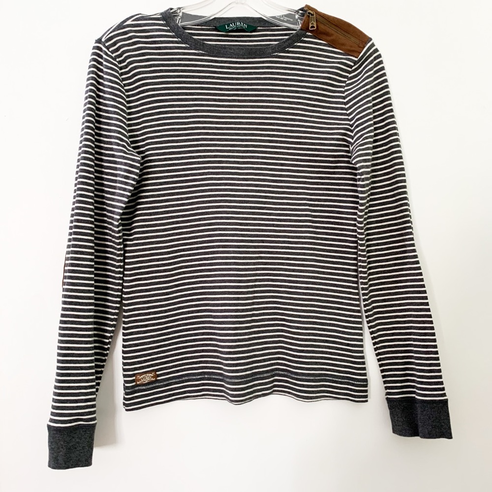 RALPH LAUREN Sweater Long Sleeve Striped Patch S